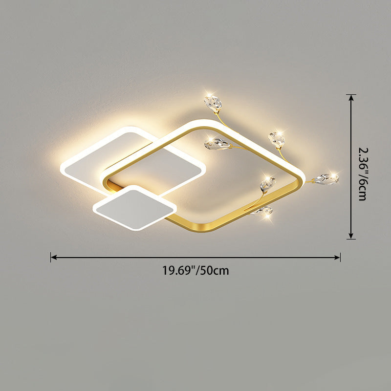 Modern Luxury Square Round Stacked Acrylic Crystal Iron LED Flush Mount Ceiling Light For Bedroom