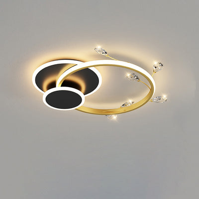 Modern Luxury Square Round Stacked Acrylic Crystal Iron LED Flush Mount Ceiling Light For Bedroom