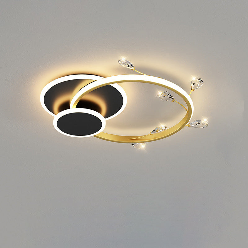 Modern Luxury Square Round Stacked Acrylic Crystal Iron LED Flush Mount Ceiling Light For Bedroom