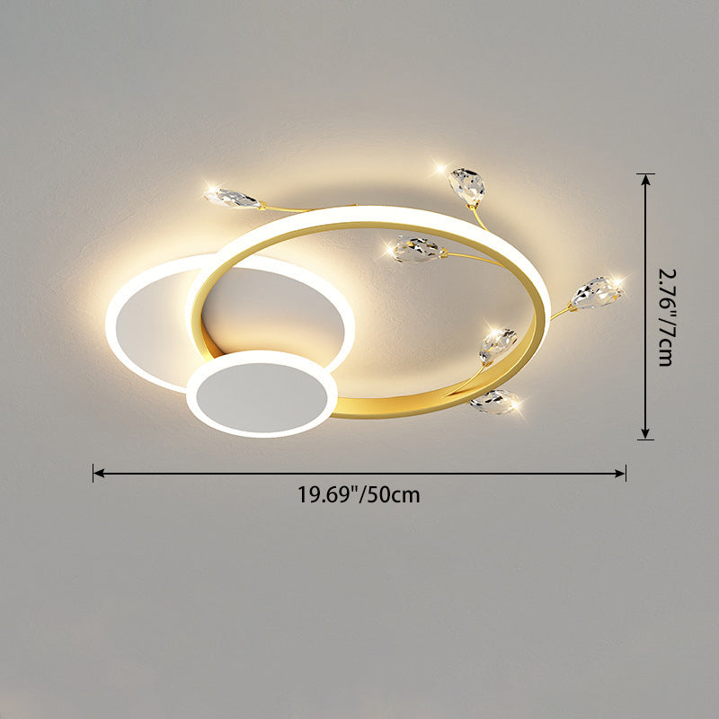 Modern Luxury Square Round Stacked Acrylic Crystal Iron LED Flush Mount Ceiling Light For Bedroom