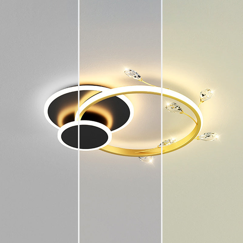 Modern Luxury Square Round Stacked Acrylic Crystal Iron LED Flush Mount Ceiling Light For Bedroom