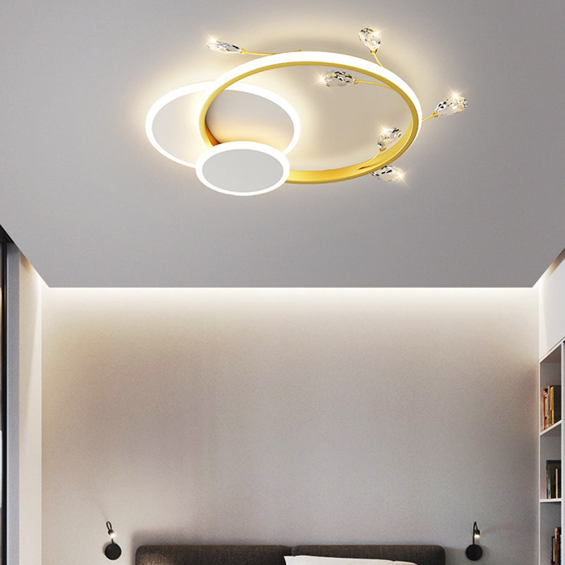 Modern Luxury Square Round Stacked Acrylic Crystal Iron LED Flush Mount Ceiling Light For Bedroom