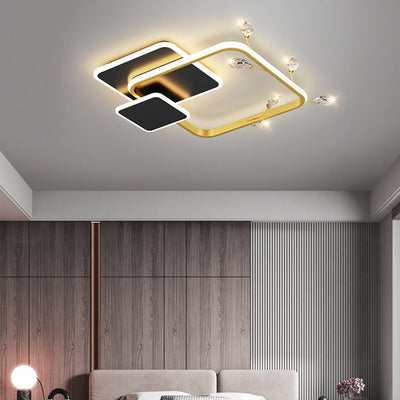 Modern Luxury Square Round Stacked Acrylic Crystal Iron LED Flush Mount Ceiling Light For Bedroom