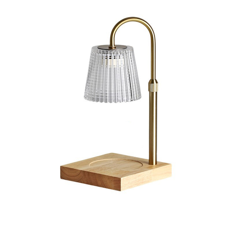 Traditional Vintage Square Distressed Curved Glass Wood Iron 1-Light Melting Wax Table Lamp For Living Room