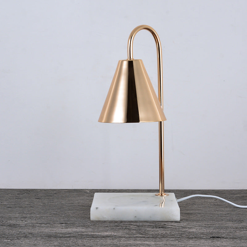 Modern Minimalist Square Conical Curved Metal Marble 1-Light Melting Wax Table Lamp For Living Room