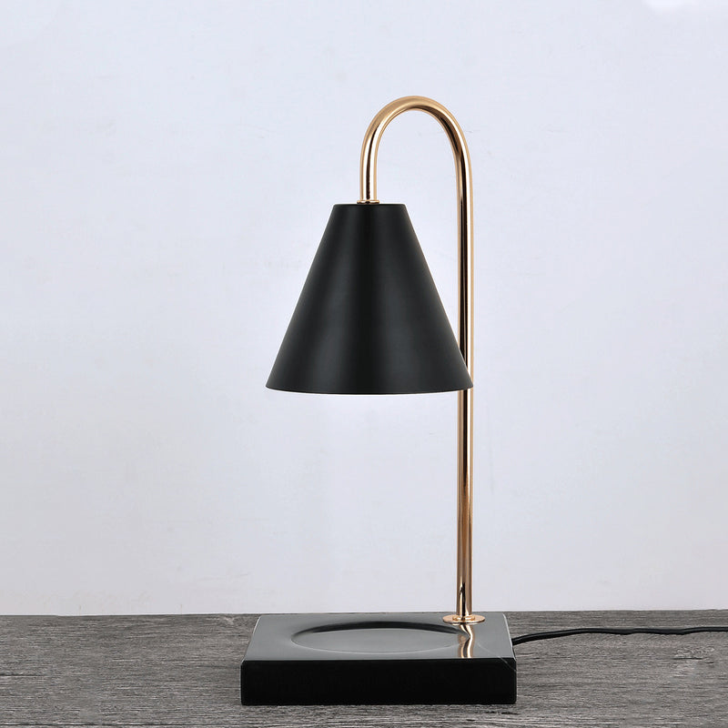 Modern Minimalist Square Conical Curved Metal Marble 1-Light Melting Wax Table Lamp For Living Room