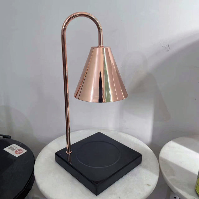 Modern Minimalist Square Conical Curved Metal Marble 1-Light Melting Wax Table Lamp For Living Room