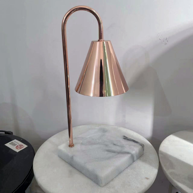 Modern Minimalist Square Conical Curved Metal Marble 1-Light Melting Wax Table Lamp For Living Room