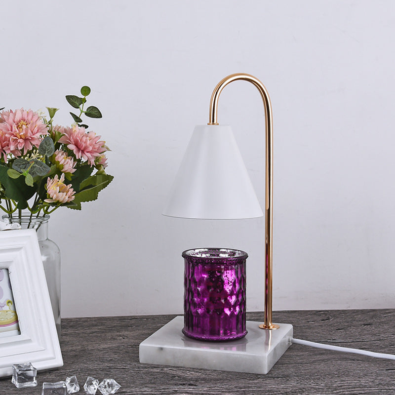 Modern Minimalist Square Conical Curved Metal Marble 1-Light Melting Wax Table Lamp For Living Room