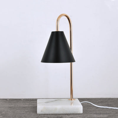 Modern Minimalist Square Conical Curved Metal Marble 1-Light Melting Wax Table Lamp For Living Room