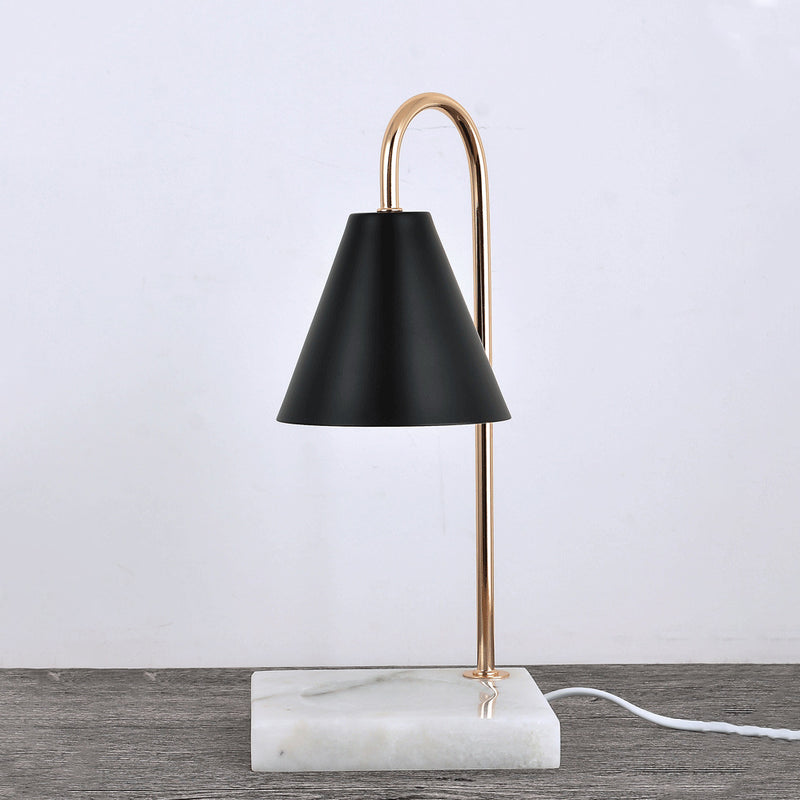 Modern Minimalist Square Conical Curved Metal Marble 1-Light Melting Wax Table Lamp For Living Room