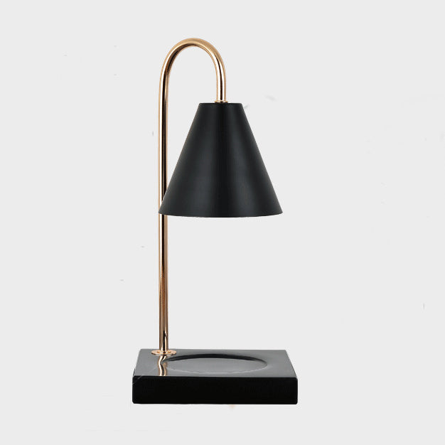 Modern Minimalist Square Conical Curved Metal Marble 1-Light Melting Wax Table Lamp For Living Room