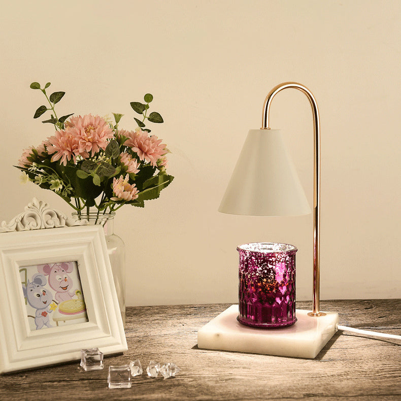Modern Minimalist Square Conical Curved Metal Marble 1-Light Melting Wax Table Lamp For Living Room