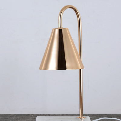 Modern Minimalist Square Conical Curved Metal Marble 1-Light Melting Wax Table Lamp For Living Room