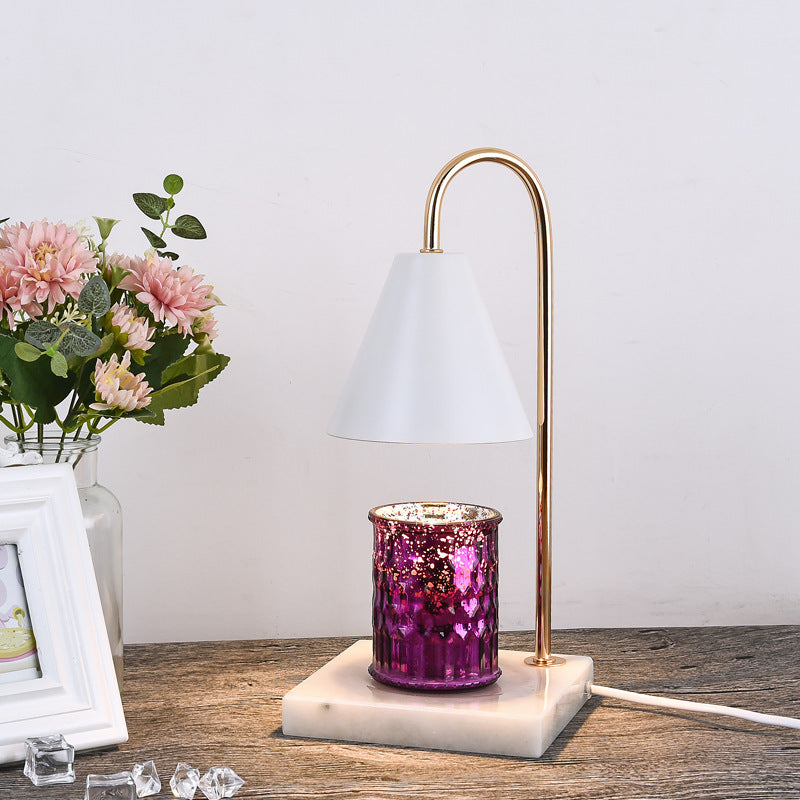 Modern Minimalist Square Conical Curved Metal Marble 1-Light Melting Wax Table Lamp For Living Room