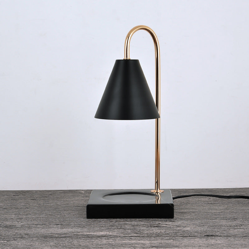 Modern Minimalist Square Conical Curved Metal Marble 1-Light Melting Wax Table Lamp For Living Room