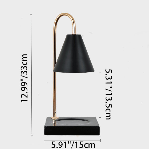 Modern Minimalist Square Conical Curved Metal Marble 1-Light Melting Wax Table Lamp For Living Room