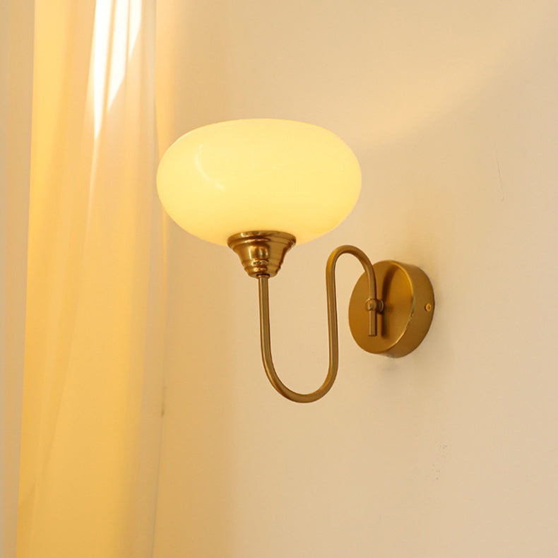 Traditional French Flat Ball Curved Round Glass Iron 1-Light Wall Sconce Lamp For Bedroom