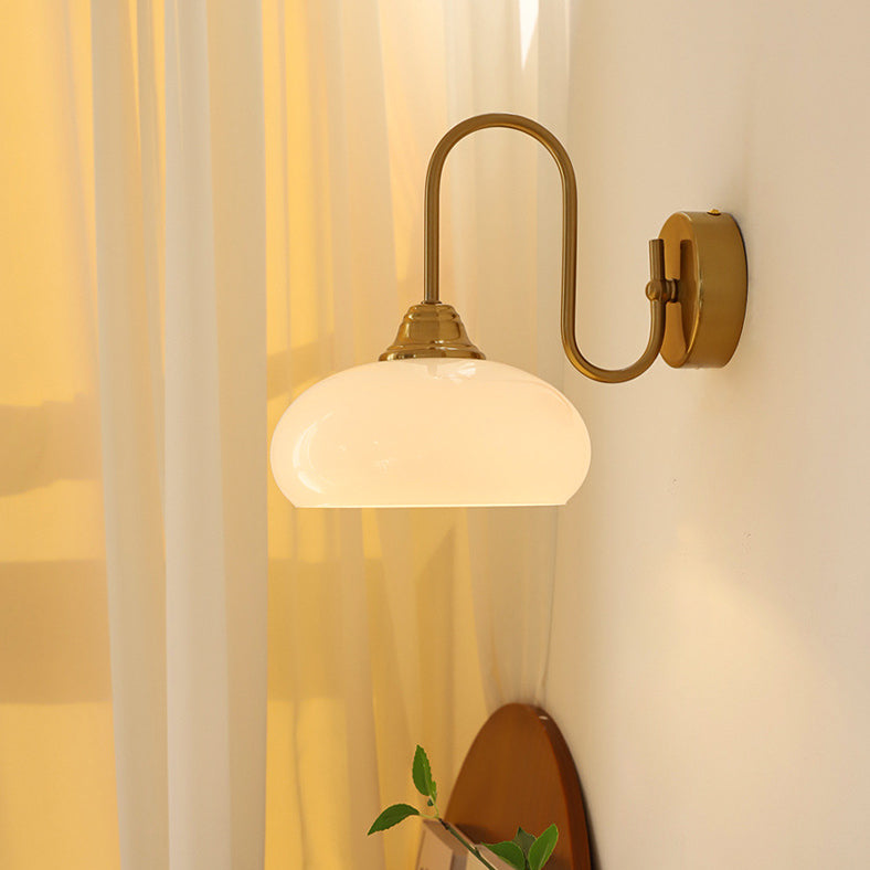 Traditional French Flat Ball Curved Round Glass Iron 1-Light Wall Sconce Lamp For Bedroom