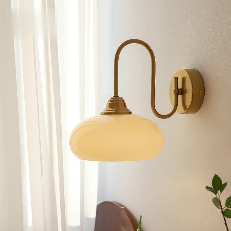 Traditional French Flat Ball Curved Round Glass Iron 1-Light Wall Sconce Lamp For Bedroom
