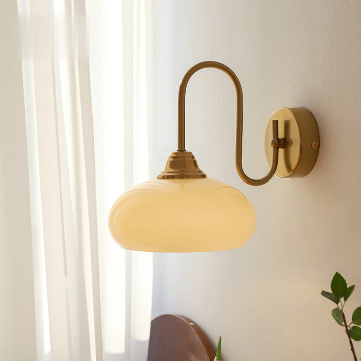 Traditional French Flat Ball Curved Round Glass Iron 1-Light Wall Sconce Lamp For Bedroom