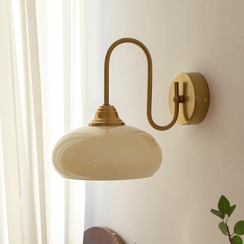Traditional French Flat Ball Curved Round Glass Iron 1-Light Wall Sconce Lamp For Bedroom
