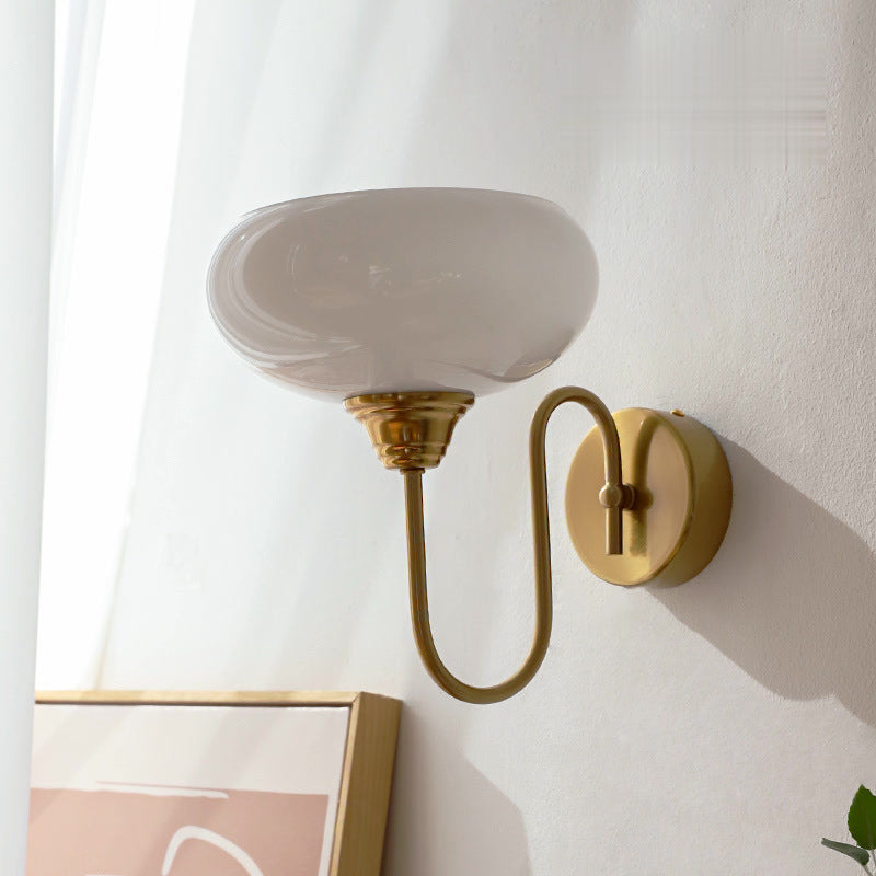 Traditional French Flat Ball Curved Round Glass Iron 1-Light Wall Sconce Lamp For Bedroom