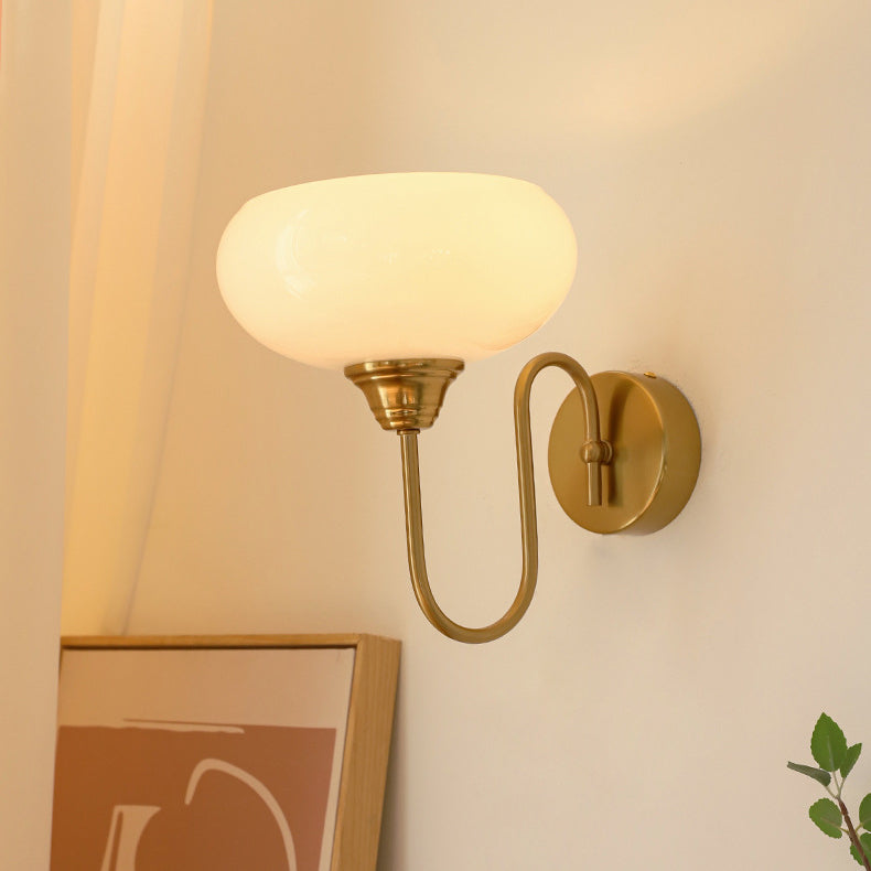 Traditional French Flat Ball Curved Round Glass Iron 1-Light Wall Sconce Lamp For Bedroom
