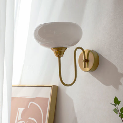 Traditional French Flat Ball Curved Round Glass Iron 1-Light Wall Sconce Lamp For Bedroom
