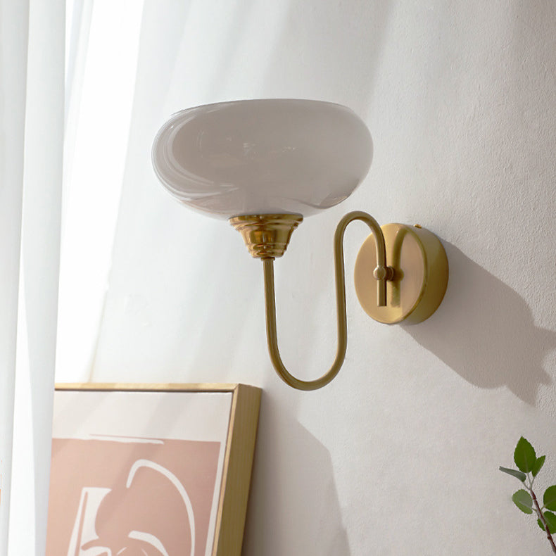 Traditional French Flat Ball Curved Round Glass Iron 1-Light Wall Sconce Lamp For Bedroom
