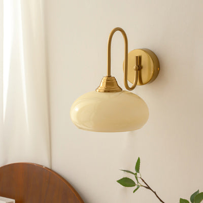 Traditional French Flat Ball Curved Round Glass Iron 1-Light Wall Sconce Lamp For Bedroom