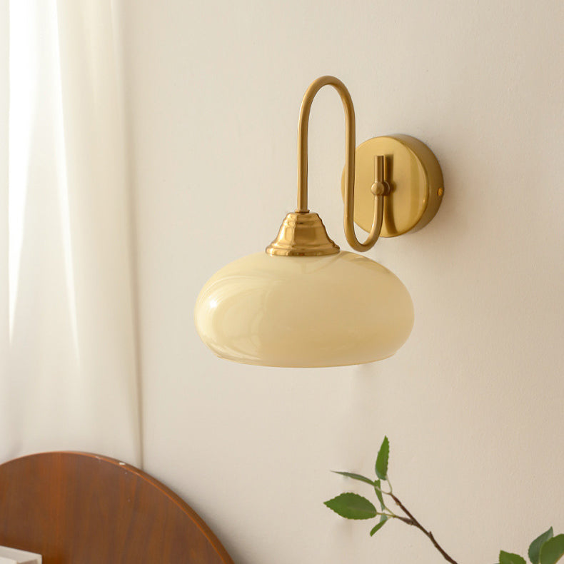 Traditional French Flat Ball Curved Round Glass Iron 1-Light Wall Sconce Lamp For Bedroom
