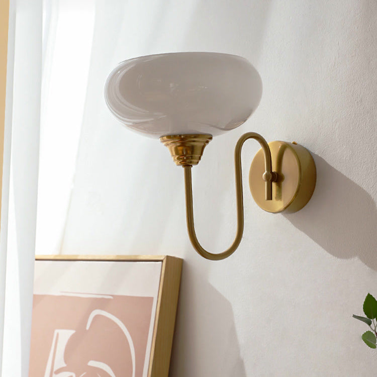 Traditional French Flat Ball Curved Round Glass Iron 1-Light Wall Sconce Lamp For Bedroom