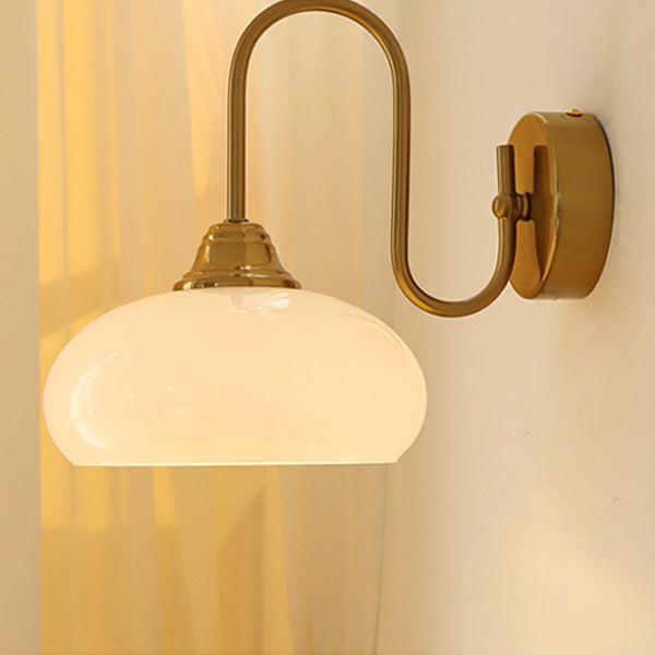 Traditional French Flat Ball Curved Round Glass Iron 1-Light Wall Sconce Lamp For Bedroom