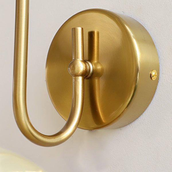 Traditional French Flat Ball Curved Round Glass Iron 1-Light Wall Sconce Lamp For Bedroom
