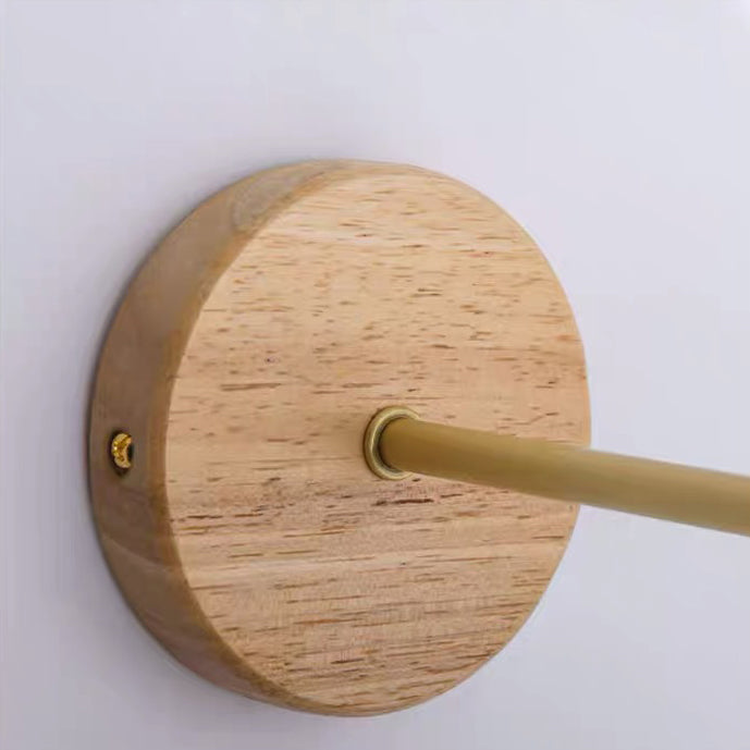 Traditional Japanese Half Round Cream Glass Wood Brass 1-Light Wall Sconce Lamp For Bedroom