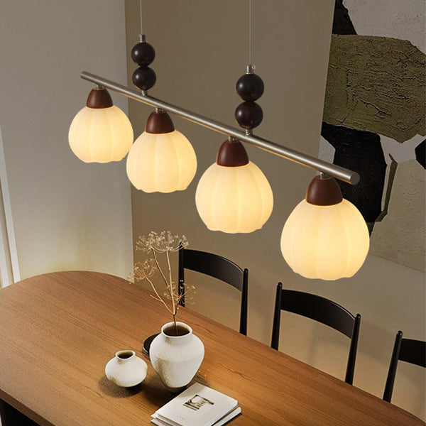 Traditioneller französischer Kürbis Langer ovaler Teller Glas Holz Eisen 3/4 Licht Kronleuchter für Wohnzimmer 