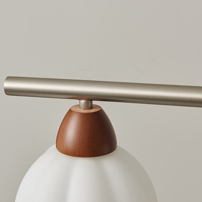 Traditioneller französischer Kürbis Langer ovaler Teller Glas Holz Eisen 3/4 Licht Kronleuchter für Wohnzimmer 
