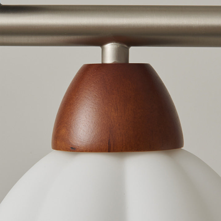 Traditioneller französischer Kürbis Langer ovaler Teller Glas Holz Eisen 3/4 Licht Kronleuchter für Wohnzimmer 