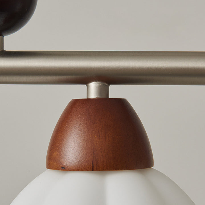 Traditioneller französischer Kürbis Langer ovaler Teller Glas Holz Eisen 3/4 Licht Kronleuchter für Wohnzimmer 