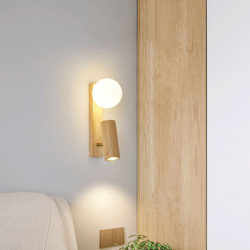 Traditional Japanese Round Ball Cylinder Rectangle PLA Plastic Solid Wood 1-Light Wall Sconce Lamp For Bedroom