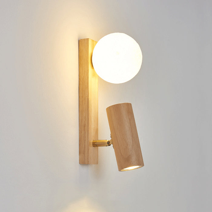 Traditional Japanese Round Ball Cylinder Rectangle PLA Plastic Solid Wood 1-Light Wall Sconce Lamp For Bedroom