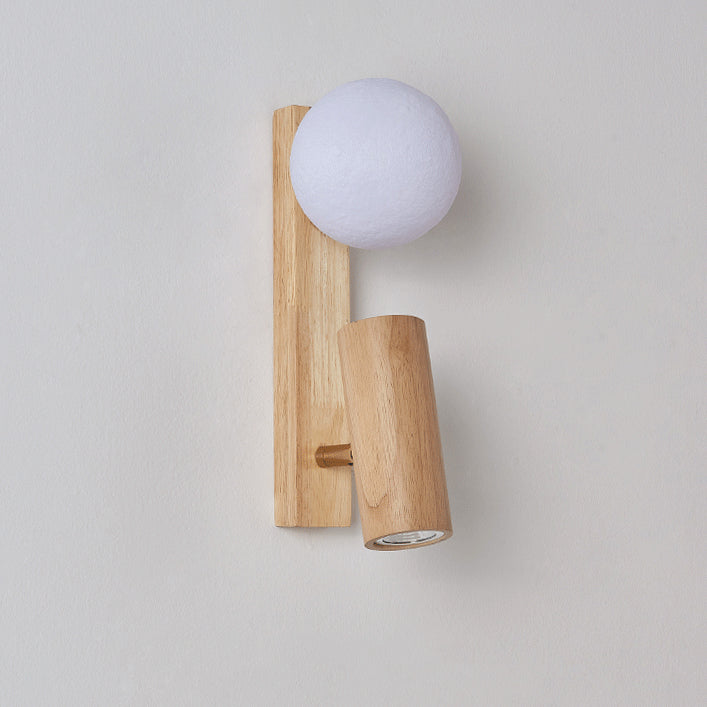 Traditional Japanese Round Ball Cylinder Rectangle PLA Plastic Solid Wood 1-Light Wall Sconce Lamp For Bedroom