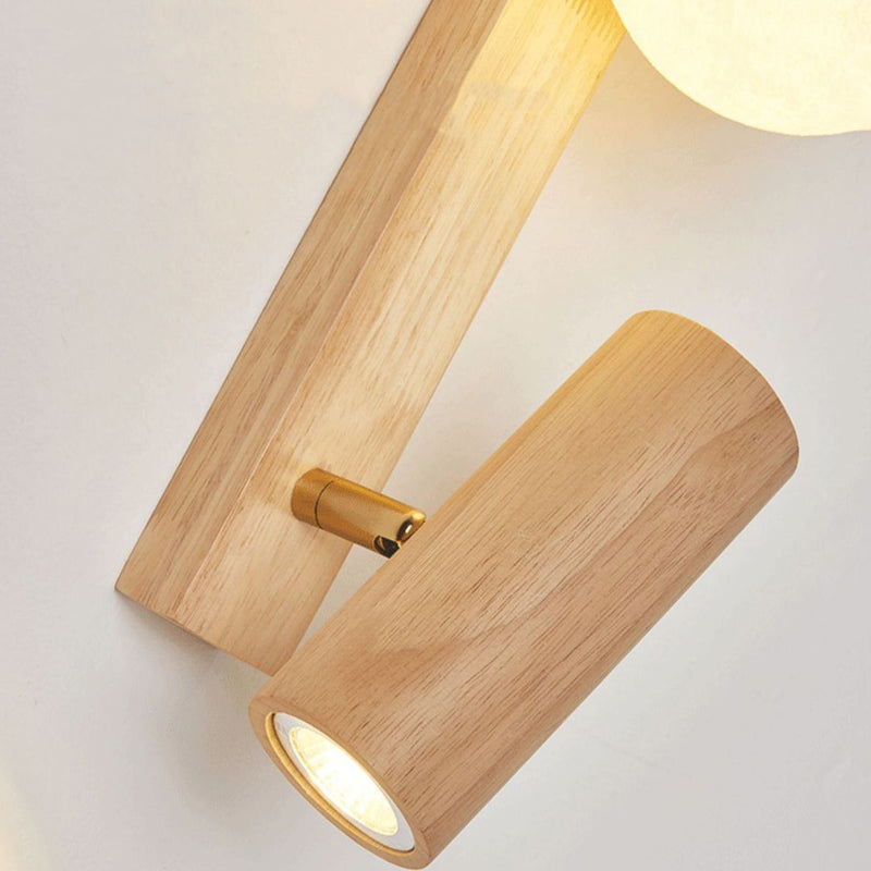 Traditional Japanese Round Ball Cylinder Rectangle PLA Plastic Solid Wood 1-Light Wall Sconce Lamp For Bedroom