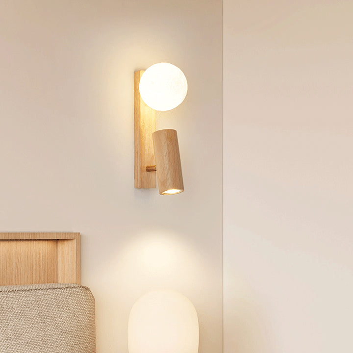 Traditionelle japanische runde Ballzylinder-Rechteck-PLA-Kunststoff-Massivholz-1-Licht-Wandleuchte für das Schlafzimmer 