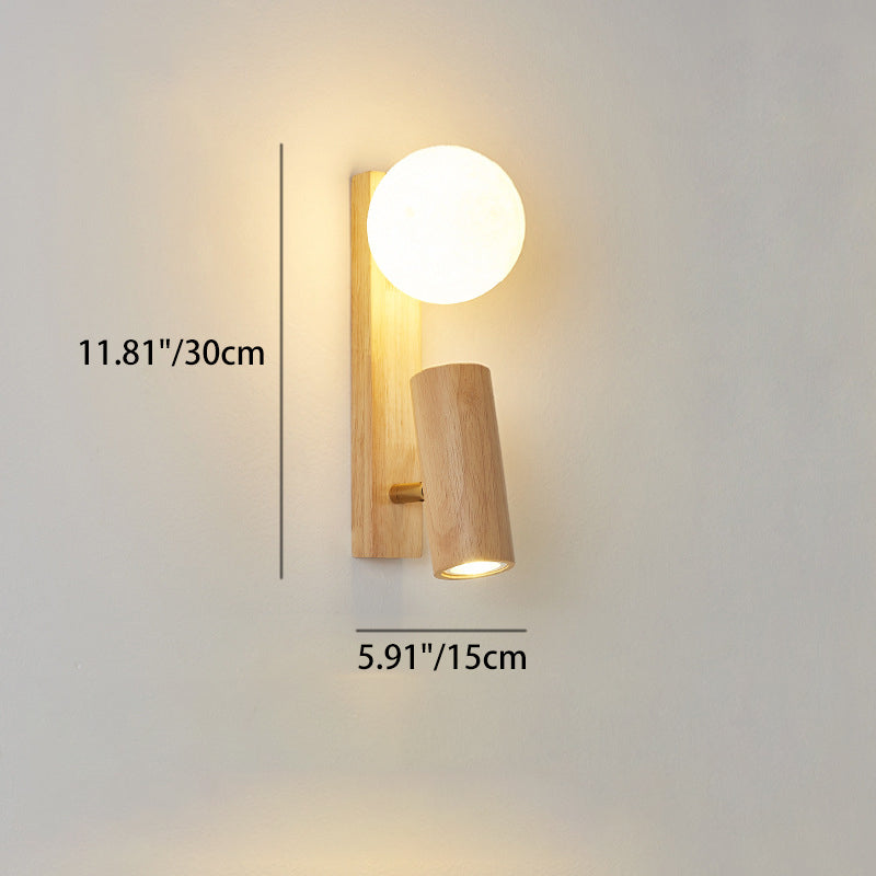 Traditional Japanese Round Ball Cylinder Rectangle PLA Plastic Solid Wood 1-Light Wall Sconce Lamp For Bedroom