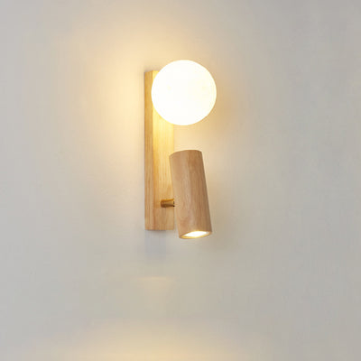 Traditional Japanese Round Ball Cylinder Rectangle PLA Plastic Solid Wood 1-Light Wall Sconce Lamp For Bedroom