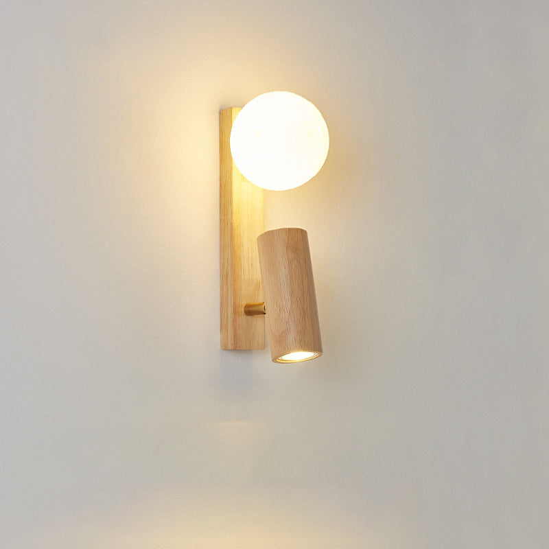 Traditional Japanese Round Ball Cylinder Rectangle PLA Plastic Solid Wood 1-Light Wall Sconce Lamp For Bedroom
