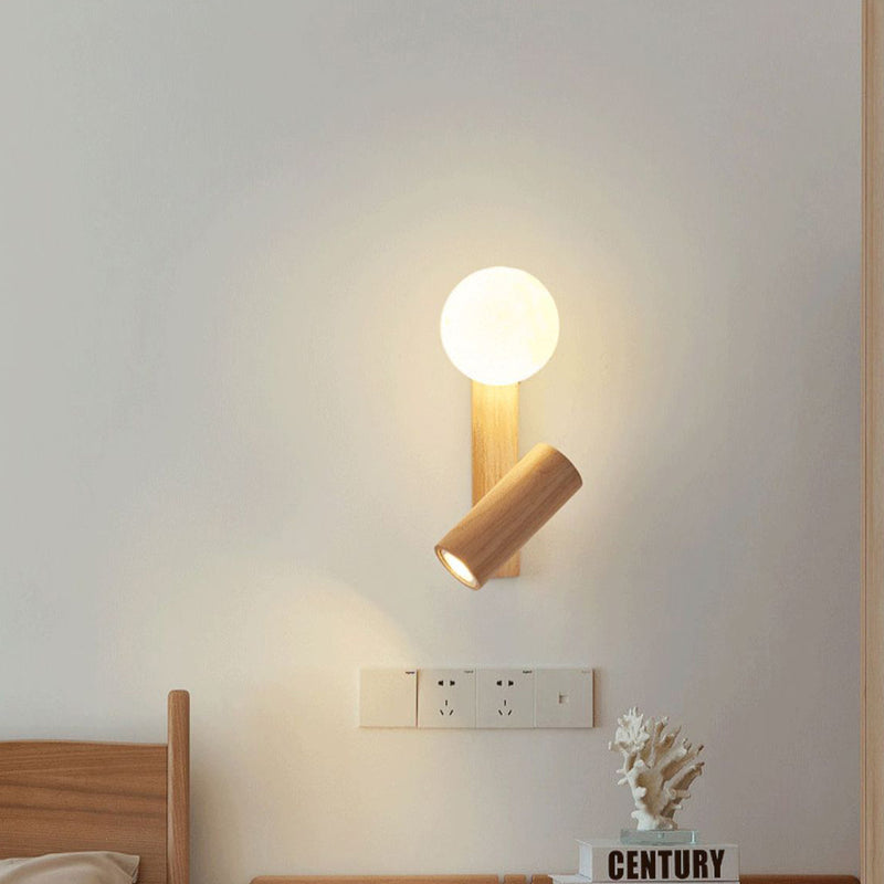 Traditional Japanese Round Ball Cylinder Rectangle PLA Plastic Solid Wood 1-Light Wall Sconce Lamp For Bedroom