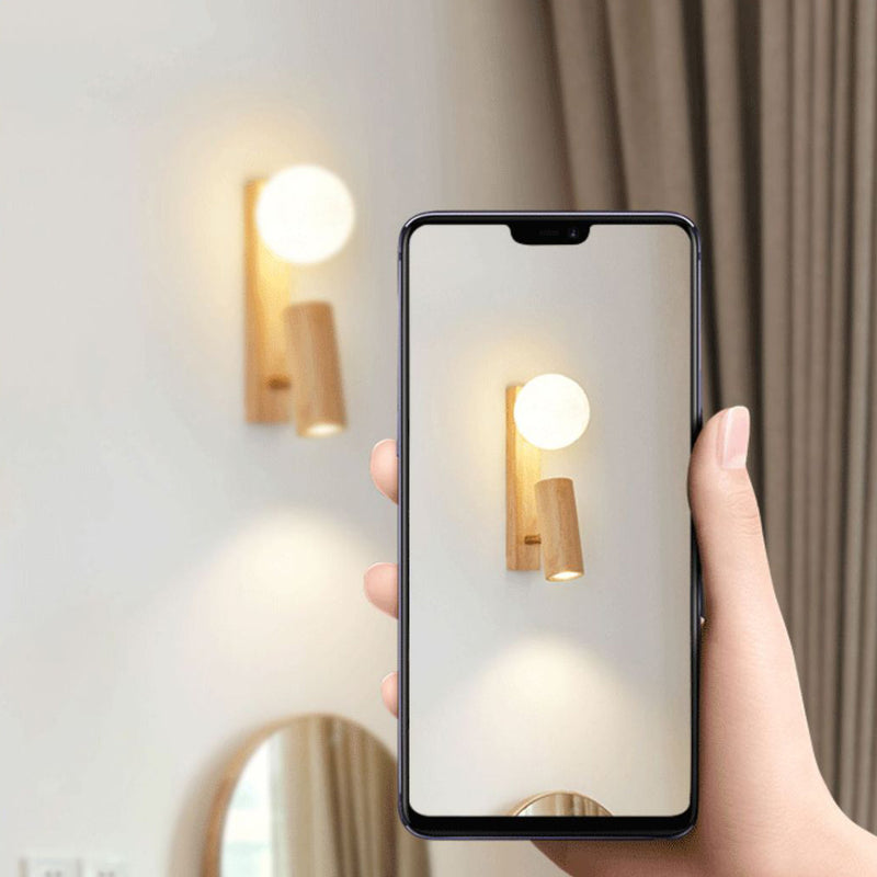 Traditional Japanese Round Ball Cylinder Rectangle PLA Plastic Solid Wood 1-Light Wall Sconce Lamp For Bedroom